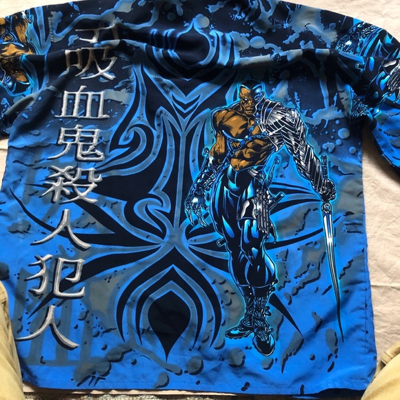 VTG 90s XXL Black Swordsman Casual Bttn Up Shirt - Picture 4 of 8